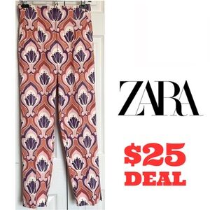 NWOT ZARA Retro Fun Printed Chino Ankle Pants Size 2
